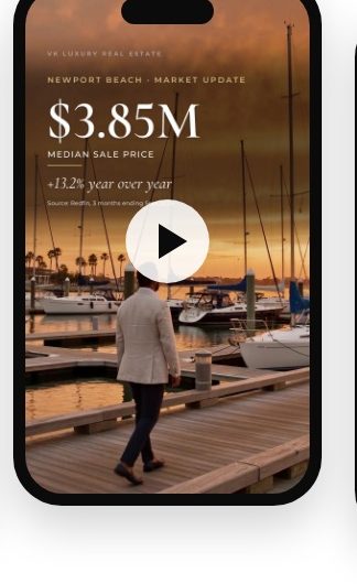 Phone showing a VK Luxury website with home search filters
