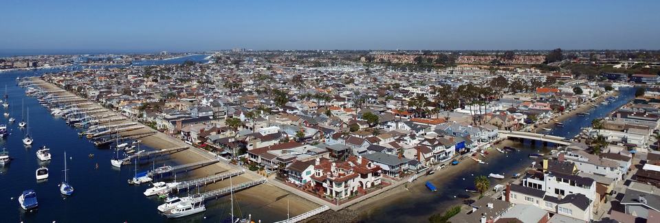 Balboa Island homes along Newport Harbor