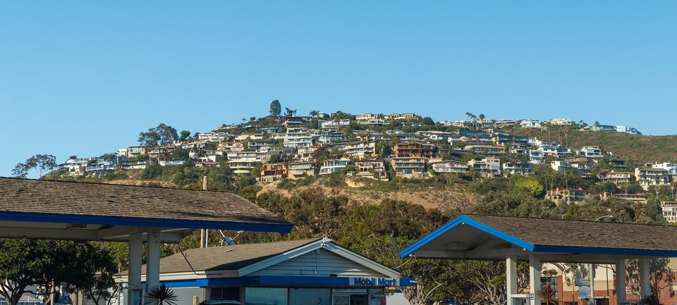 Hillside homes and palms at Laguna Beach