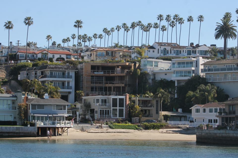 Beach houses along the sand in Newport Beach