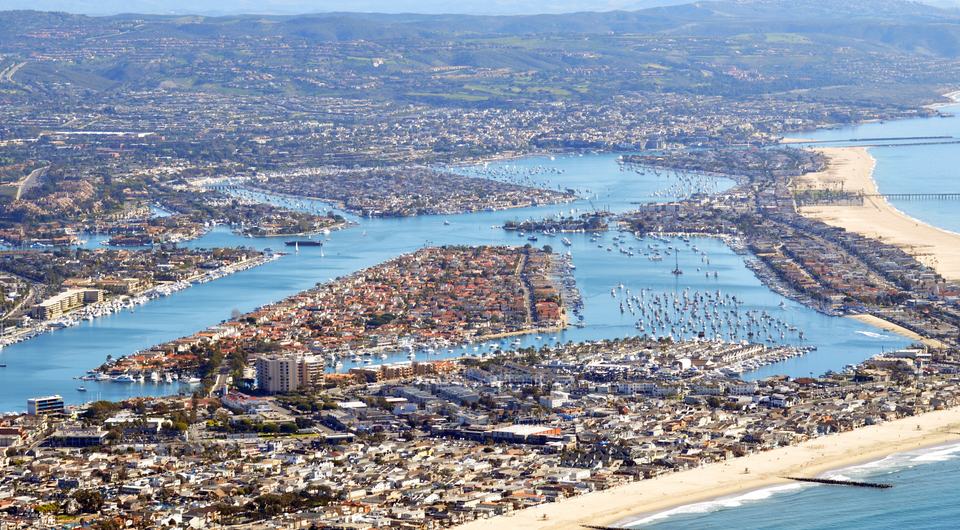 Newport Harbor and the Balboa Peninsula in Newport Beach