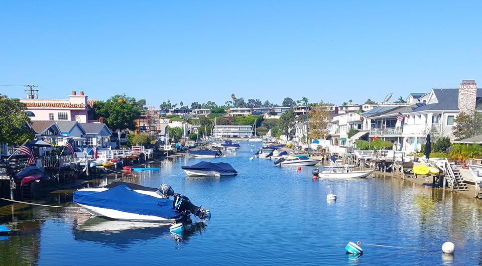 The Grand Canal and waterfront homes in Newport Beach